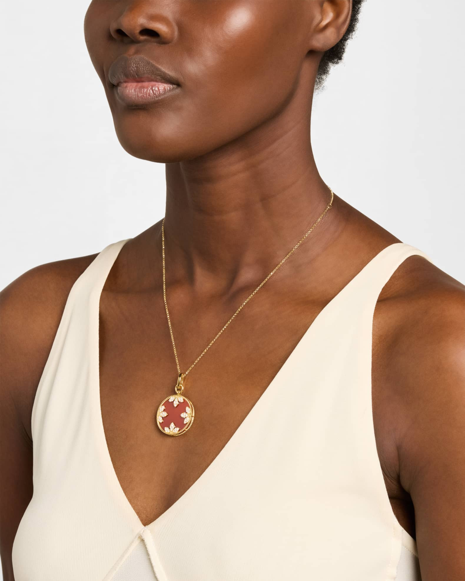 18K Yellow Gold Diamond and Red Agate Medallion Necklace | Neiman Marcus