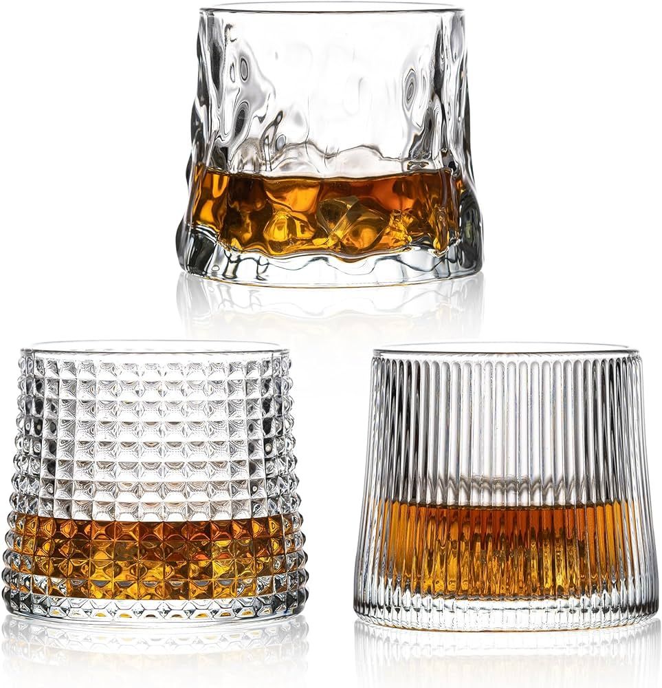 Whiskey Glasses -Old Fashioned Whiskey glasses Set of 3/Cocktail Glasses/Bourbon Glass/Bourbon Gl... | Amazon (US)
