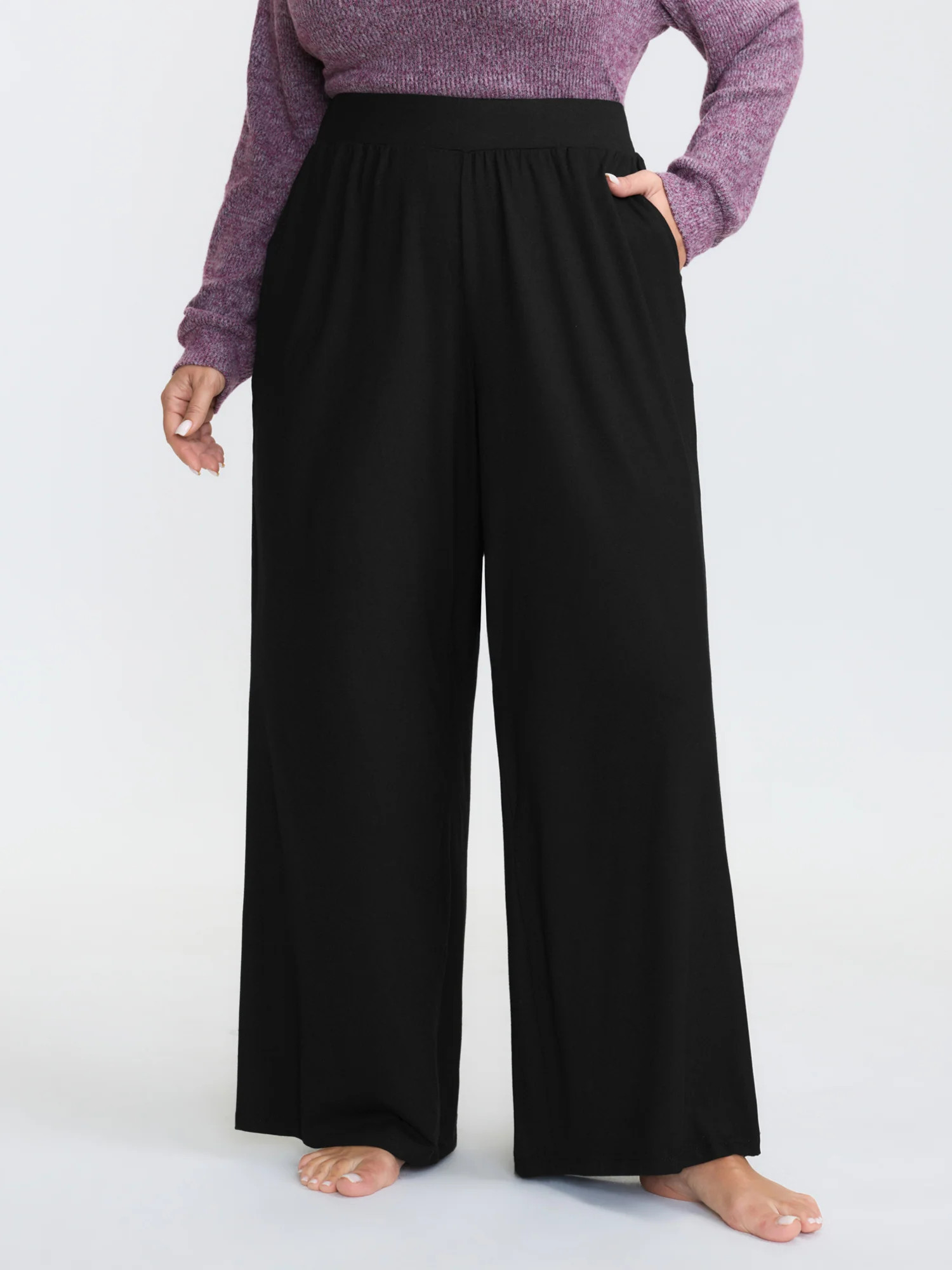 Solid Elastic Waist Wide Leg Lounge Bottoms | Bloomchic