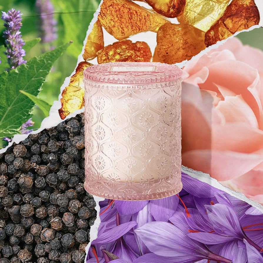 LA JOLIE MUSE Santal Rose Scented Candle – Saffron, Rose & Leather | 6 oz Natural Soy Wax | 40 ... | Amazon (US)