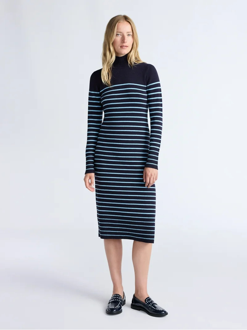 Free Assembly Women's Turtleneck Sweater Midi Dress with Long Sleeves, Sizes XS-XXL | Walmart (US)