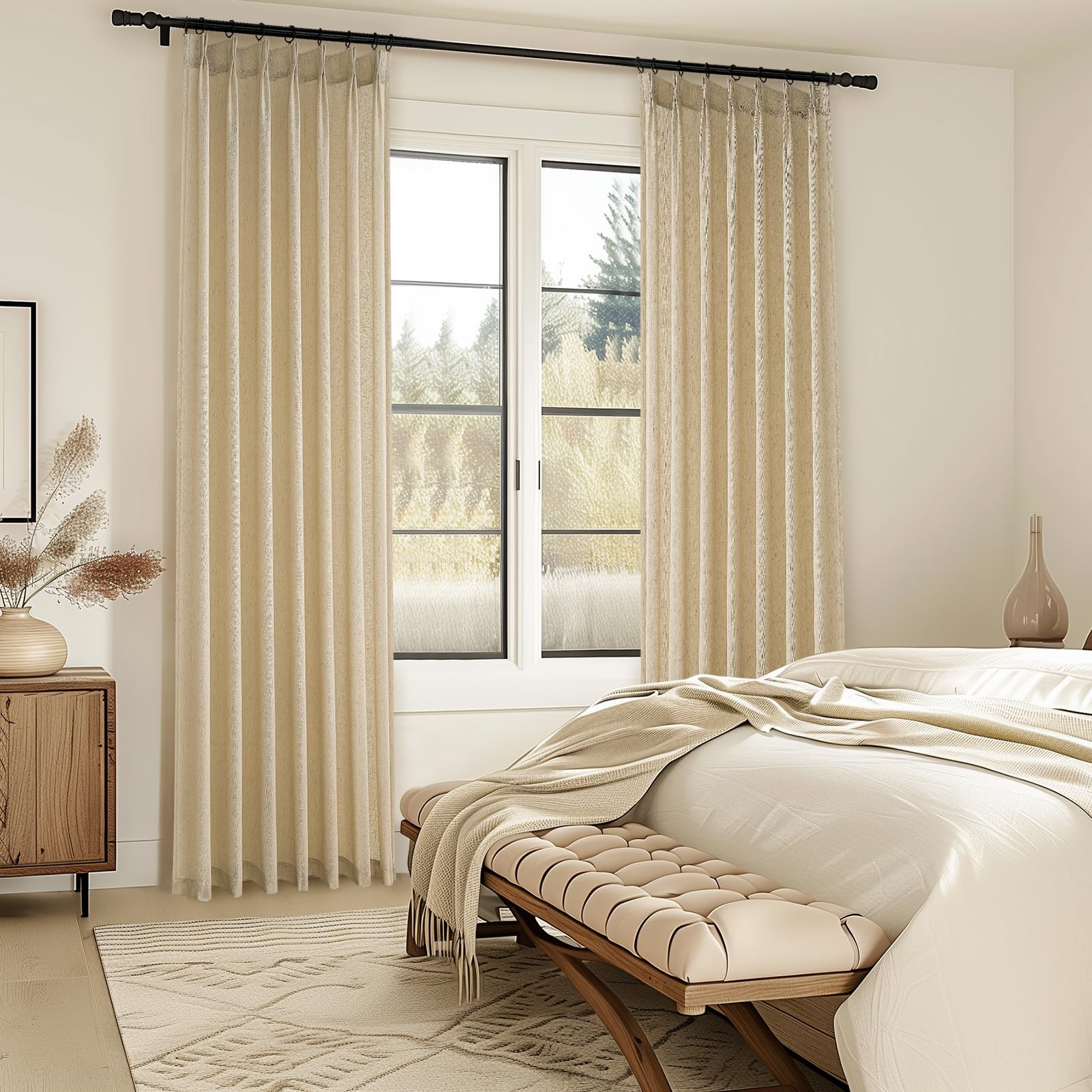 Topfinel Natural Linen Pinch Pleated Curtains 84 Inch Length 2 Panels for Bedroom,Textured Linen ... | Amazon (US)