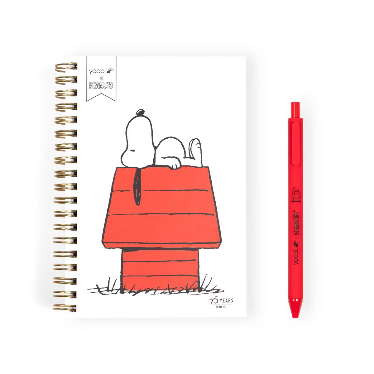 Yoobi 4.5"x6.5" Peanuts Mini Notebooks Spiral with Pen Red Snoopy Doghouse | Target