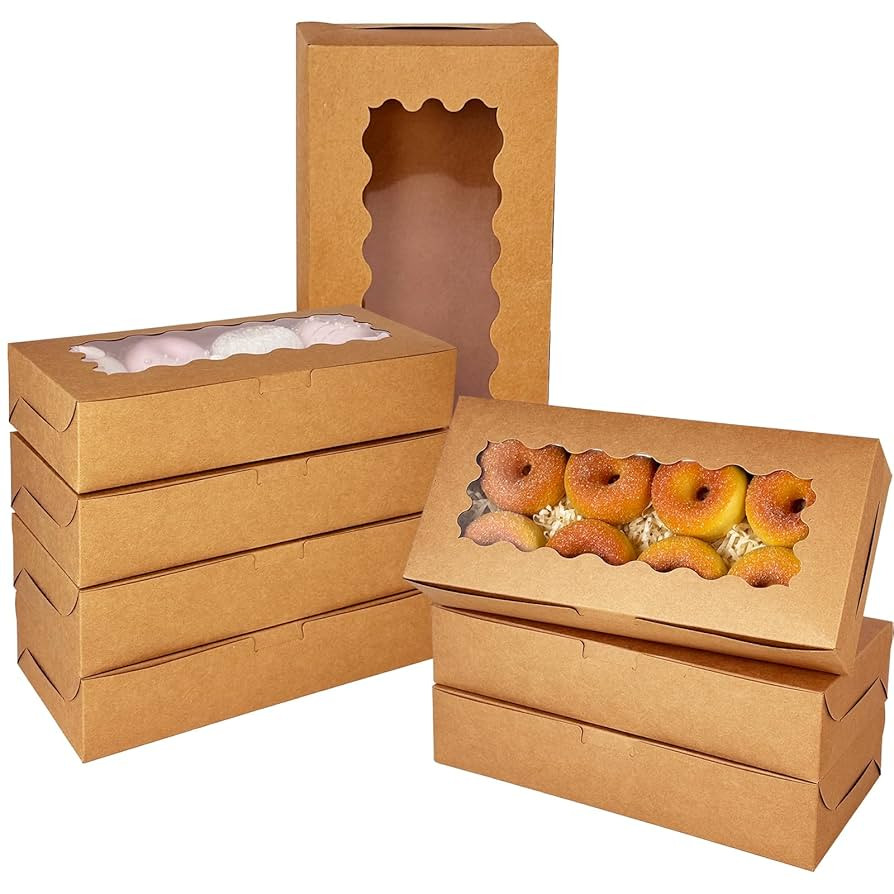 qiqee 50 Packs Brown Cookie Box with Window 12x5.5x2.5 Inch Two Uses Pastry Biscuit Bakery Box Fo... | Amazon (US)