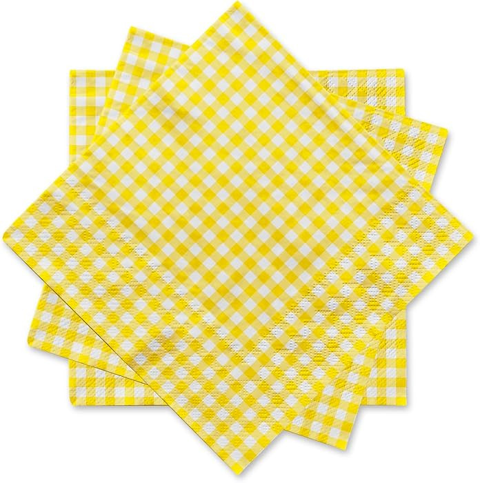 Gatherfun Party Supplies, Disposable Paper Napkins Yellow and White Gingham Napkins for Easter Pa... | Amazon (US)