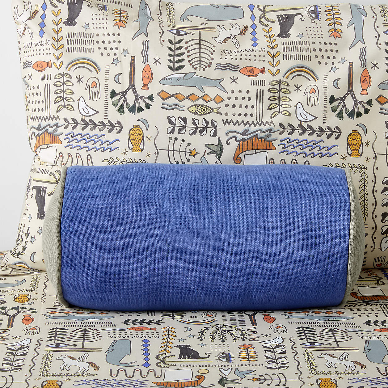 Belfast Marine Blue Bolster Kids Throw Pillow by Jeremiah Brent + Reviews | Crate & Kids | Crate & Barrel