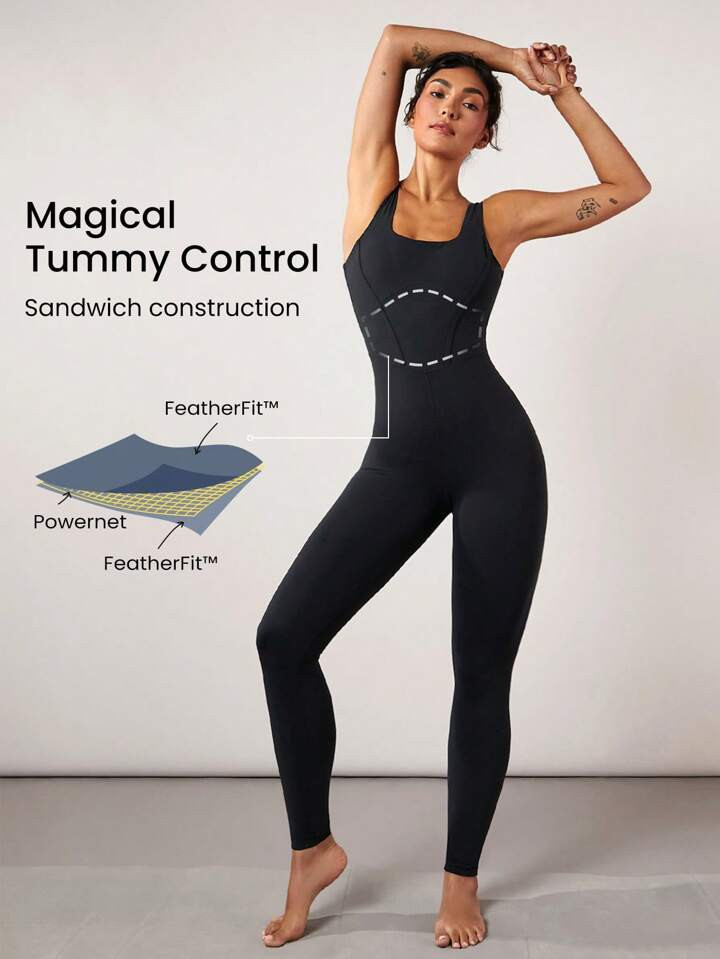 GLOWMODE 25" FeatherFit™ Tummy Control Gym Bodysuit | SHEIN