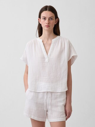 Cotton Gauze Oversized Split-Neck Top | Gap (US)