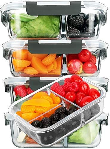 M MCIRCO [5-Pack, 36 oz] Glass Meal Prep Containers 3 Compartment with Lids, Glass Lunch Containe... | Amazon (US)