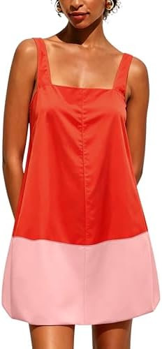 Fiona Jolin Womens Color Block Mini Dress Loose Boho Sleeveless Bubble Sundress Beach Coverups Va... | Amazon (US)