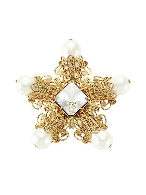 Antique Goldplated, Faux Pearl & Crystal Filigree Flower Pin | Saks Fifth Avenue