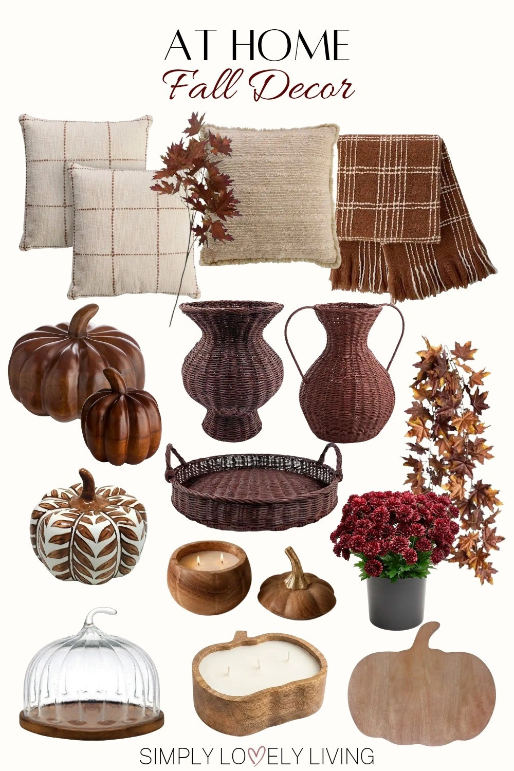 At Home Fall decor favorites. Faux mums in several colors! Throw pillows. Throw blanket. Wicker vases and trays. Wooden pumpkins, ceramic pumpkins. Pumpkin shaped server. Pumpkin cutting board/serving tray. Pumpkin candles. Maple leaf garland. Maple leaf stems. #falldecor

#LTKHome #LTKSeasonal