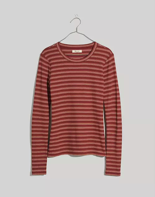 Fine Ribbed Crewneck Long-Sleeve Tee in Macey Stripe | Madewell
