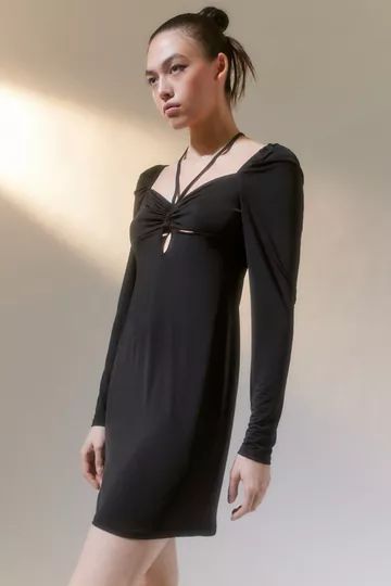 Glamorous Long Sleeve Halter Mini Dress | Urban Outfitters (US and RoW)