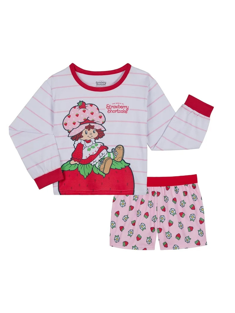 Strawberry Shortcake Girls Long Sleeve Sleep Top and Shorts Pajama Set, 2-Piece, Sizes 4-12 | Walmart (US)