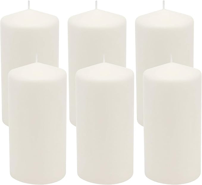 Stonebriar 6 Count Tall 3 x 6 Inch 65 Hour Long Burning Unscented White Wax Pillar Candles | Amazon (US)