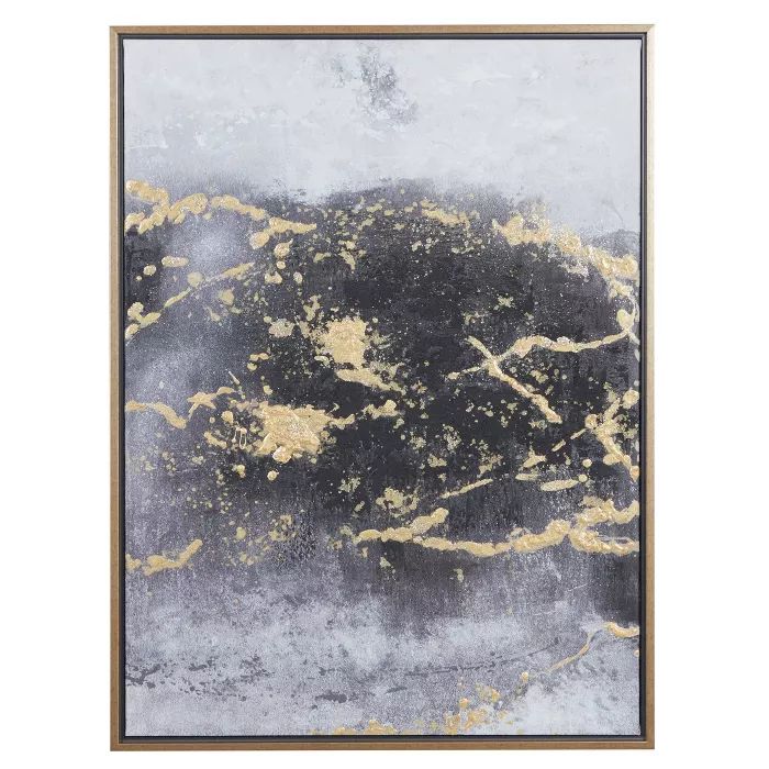 30" x 40" Rectangular Foil Abstract Canvas Wall Art With Wood Frame Dark Gray/Gold - CosmoLiving ... | Target