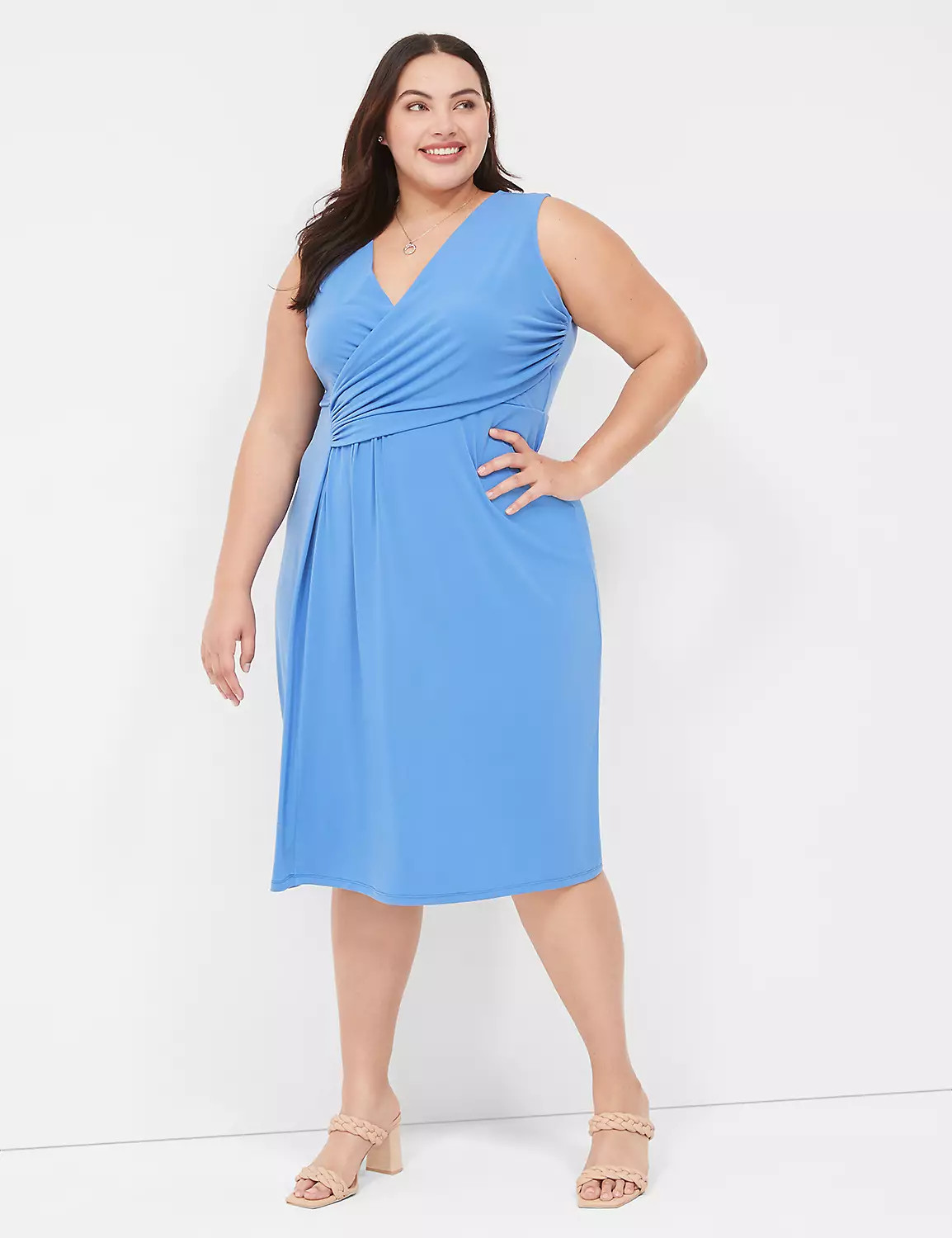 Surplice-Neck Drape-Front Jersey Midi Dress | LaneBryant | Lane Bryant (US)