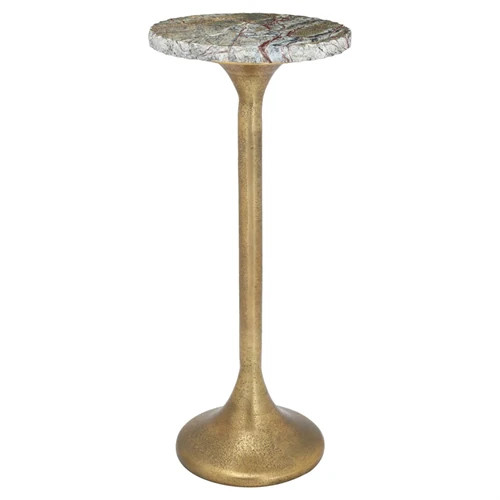 Jarelle Modern Classic Green Forest Marble Brass Round Drink Table | Kathy Kuo Home