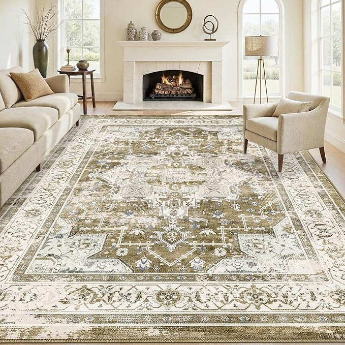 Area Rugs 8'x10' Washable for Living Room,Non-Slip Backing & Durable Edge Binding, Vintage Carpet... | Amazon (US)