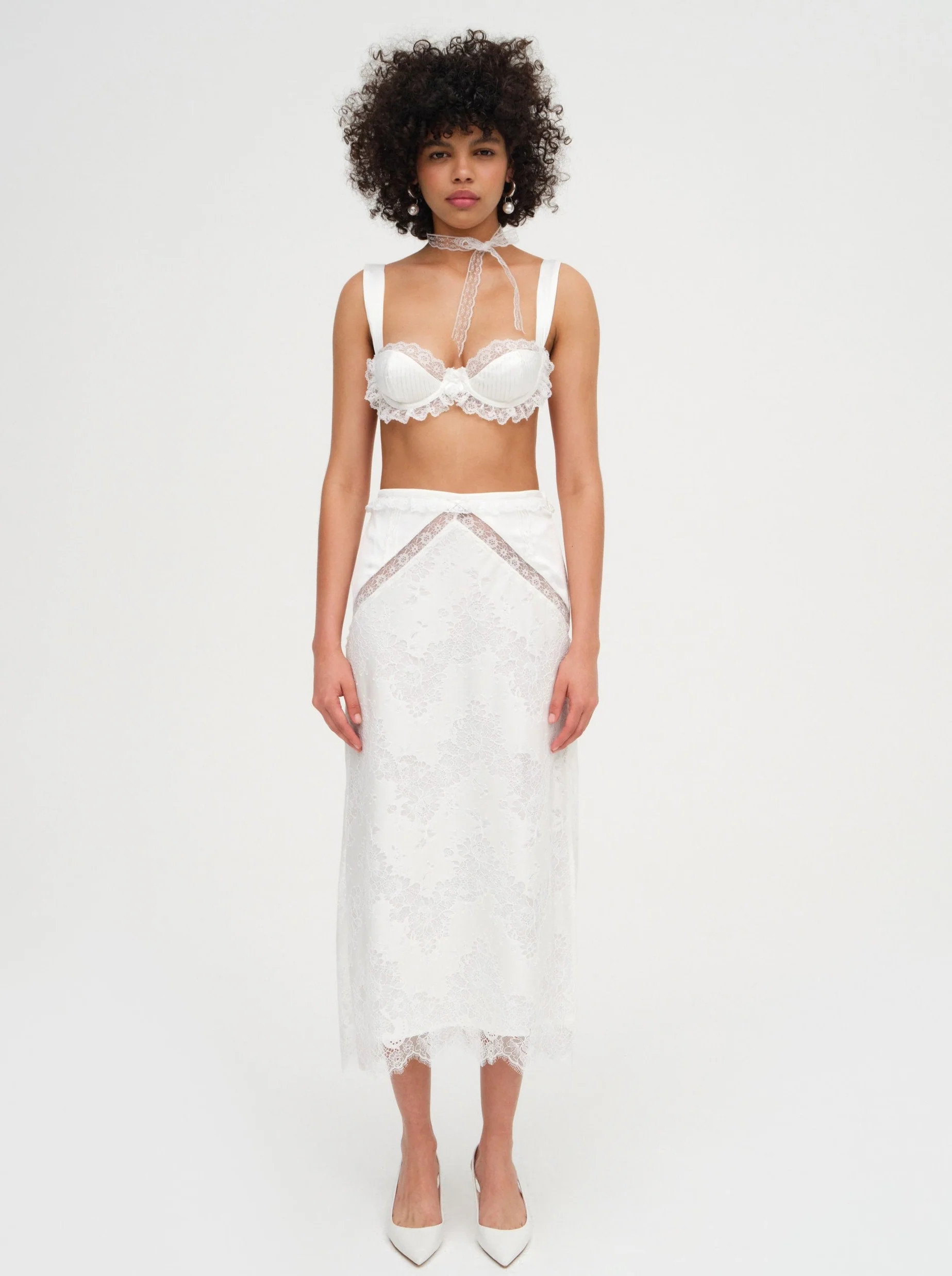 Allira Lace Midi Skirt — White | For Love & Lemons