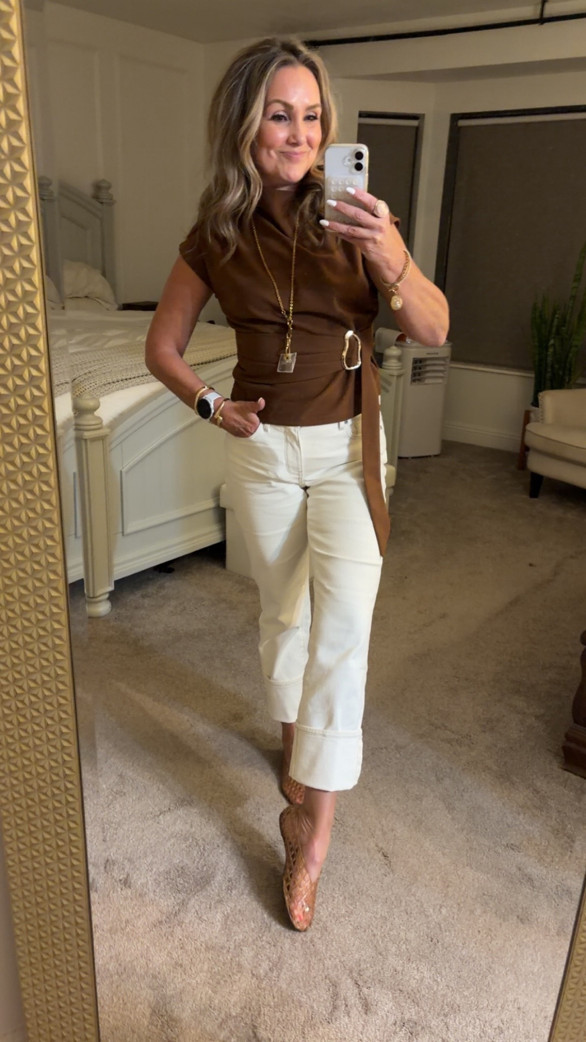 OOTD
Brown top wearing size S
White jeans wearing size 6 - these are actually long jeans that I cuffed at the bottom

For the necklace, please message me separately. I cannot link it here.

#WomenOver50 #SummerCasual #SummerOutfitIdea #DateNight

#LTKootd #LTKmomlife #LTKOver40
