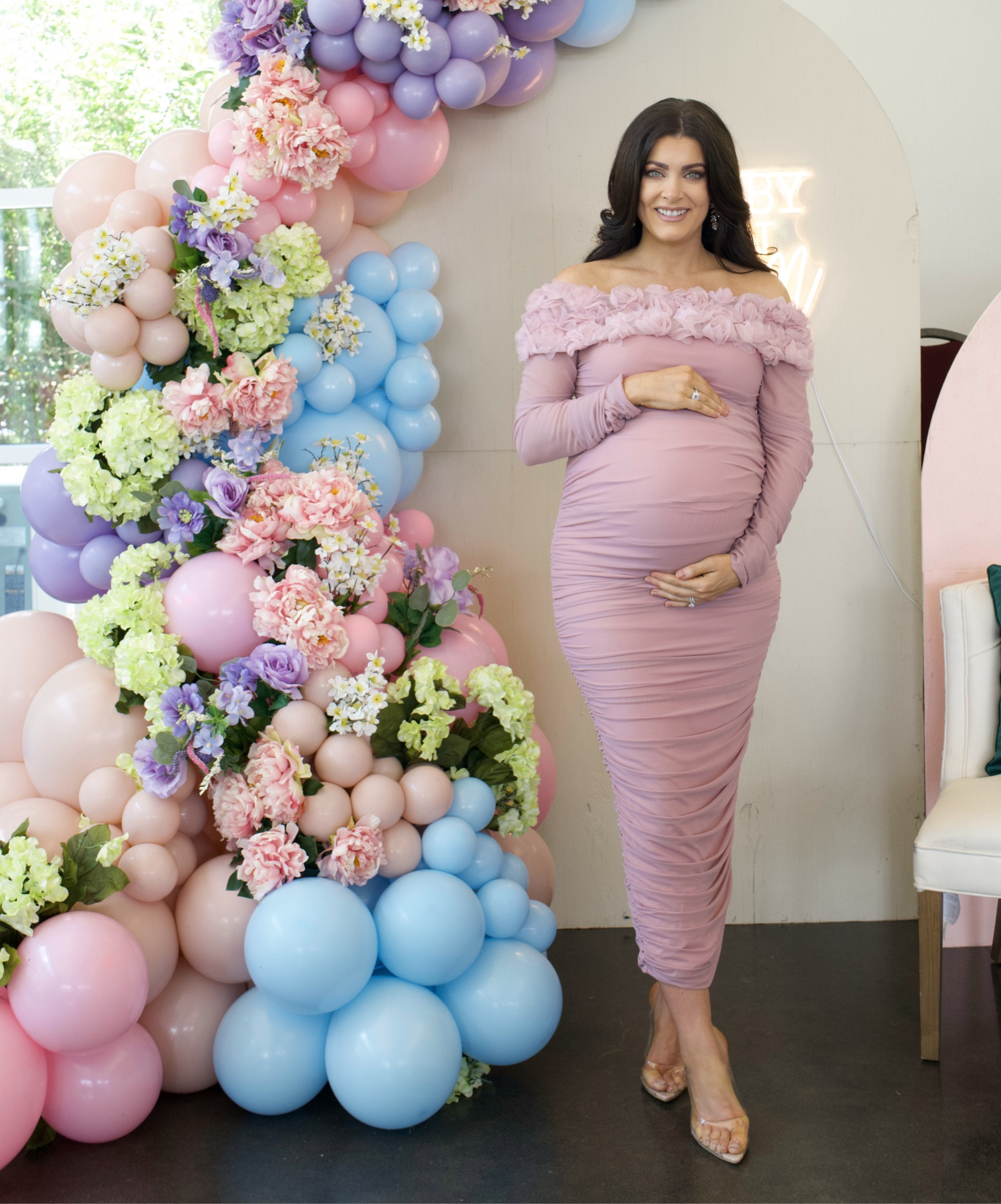 Loved my baby shower maternity dress! The theme was baby in bloom 🩷🌸 Pink baby shower dress for girl. Maternity dress. 

#LTKStyleTip #LTKBaby #LTKBump