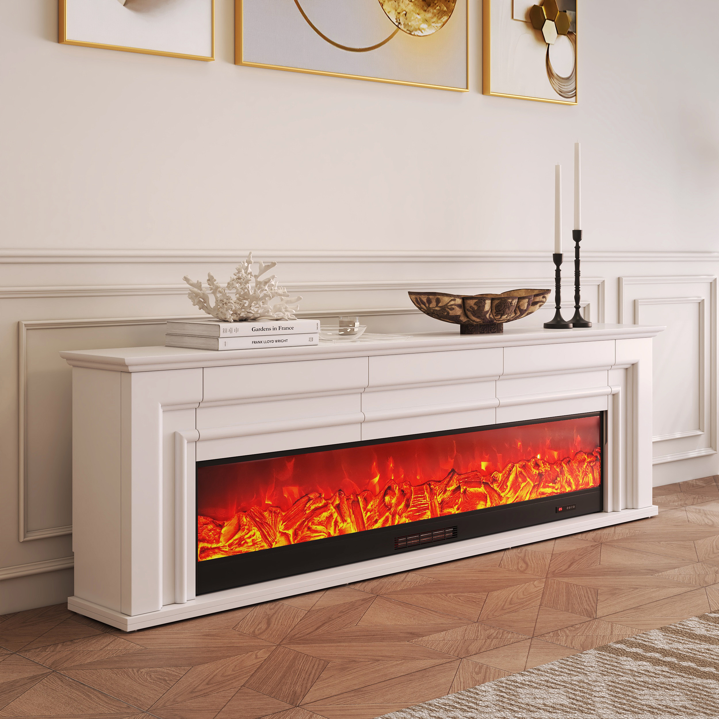 79'' Electric Fireplace TV Stand Modern White Media Console with Remote Control | Homary