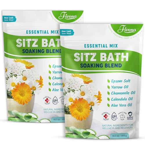 Fivona All Natural Sitz Bath Soaking Blend - Epsom Salt with Pure Essentials Oils - for Hemorrhoid, Fissure, Postpartum Care, Bartholin Cyst Treatment - Essential Mix - 2 Pack (14.1 oz Each) | Amazon (US)