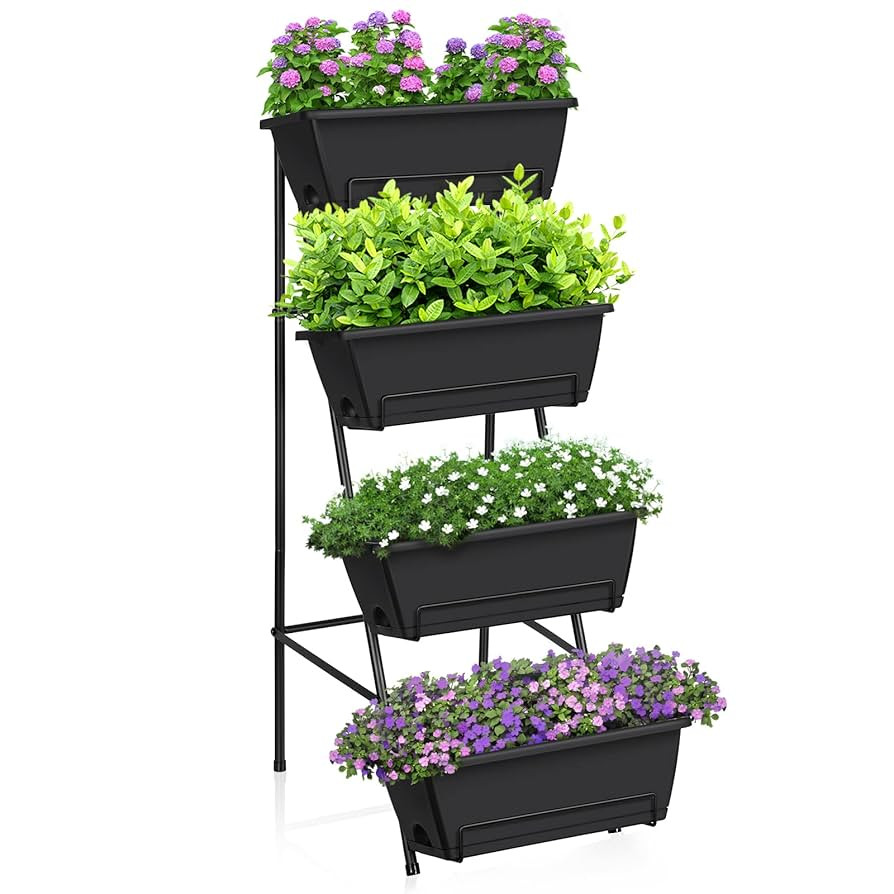 OYEAL Raised Garden Bed 4 Tier Vertical Garden Planters Indoor Outdoor Raised Planter Box with Le... | Amazon (US)