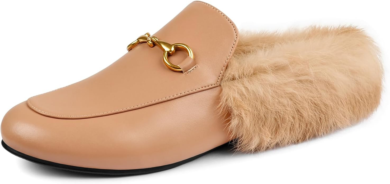 Mules for Women, Round Toe Backless Slip On Mule Flats Loafers Backless Faux Fur Slides Mules Sho... | Amazon (US)