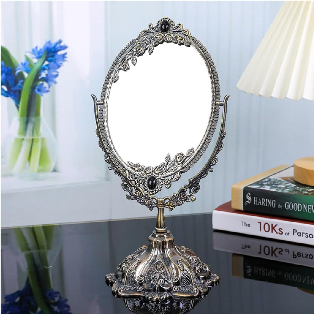 Guppy Metal Vintage Makeup Mirror, Tabletop Oval Cosmetic Mirror, Vintage Swivel Double Sided Cos... | Amazon (US)
