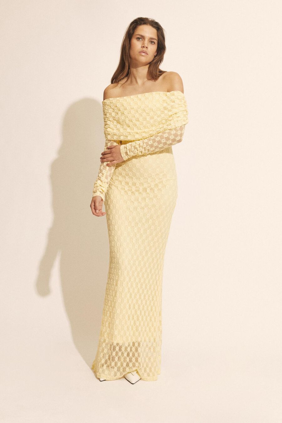 adoni off shoulder maxi dress in canary yellow | Bardot (US)