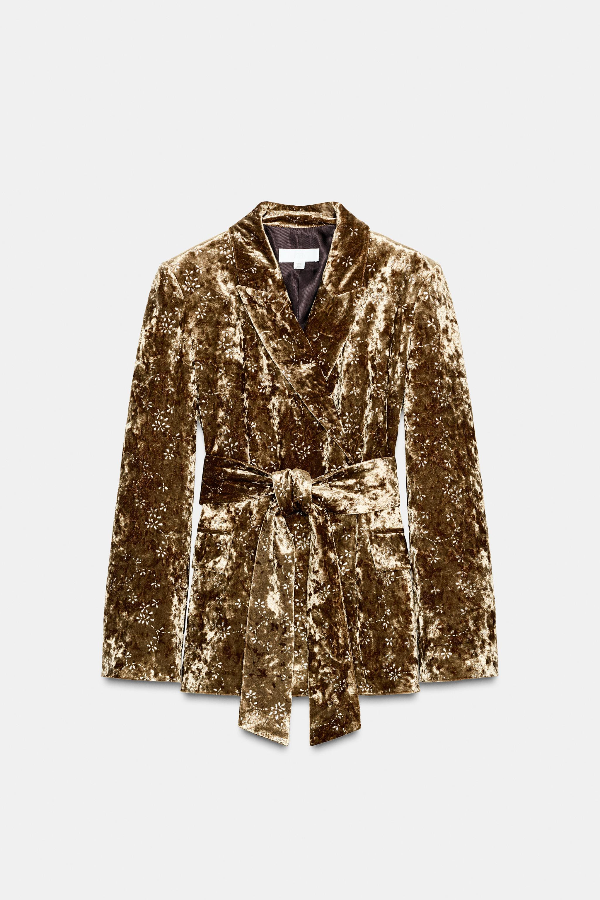 METALLIC THREAD VELVET BLAZER WITH BELT | Zara US