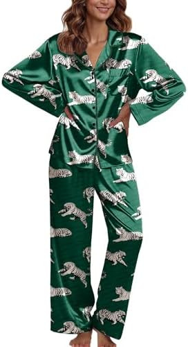 Ekouaer Pajamas For Women Set Silk Pjs 2 Piece Satin Sleepwear Long Sleeve Button Down Lounge Set... | Amazon (US)