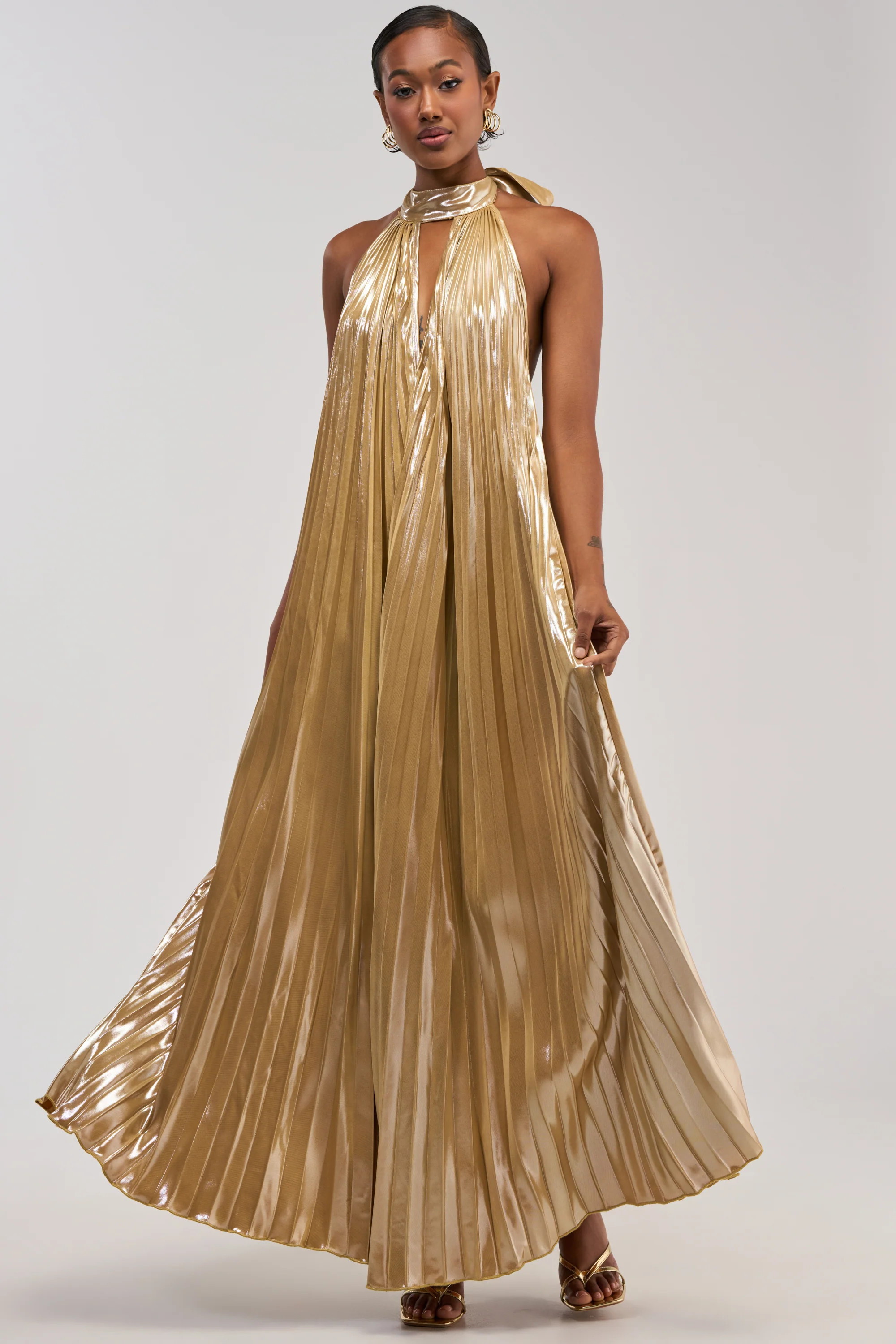 Satin Halter Maxi Gown with Low Back | AKIRA | AKIRA