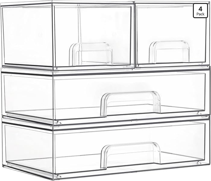 Vtopmart Stackable Storage Drawers Set of 4, Clear Plastic Organizer Bins for Bathroom Supplies,I... | Amazon (US)