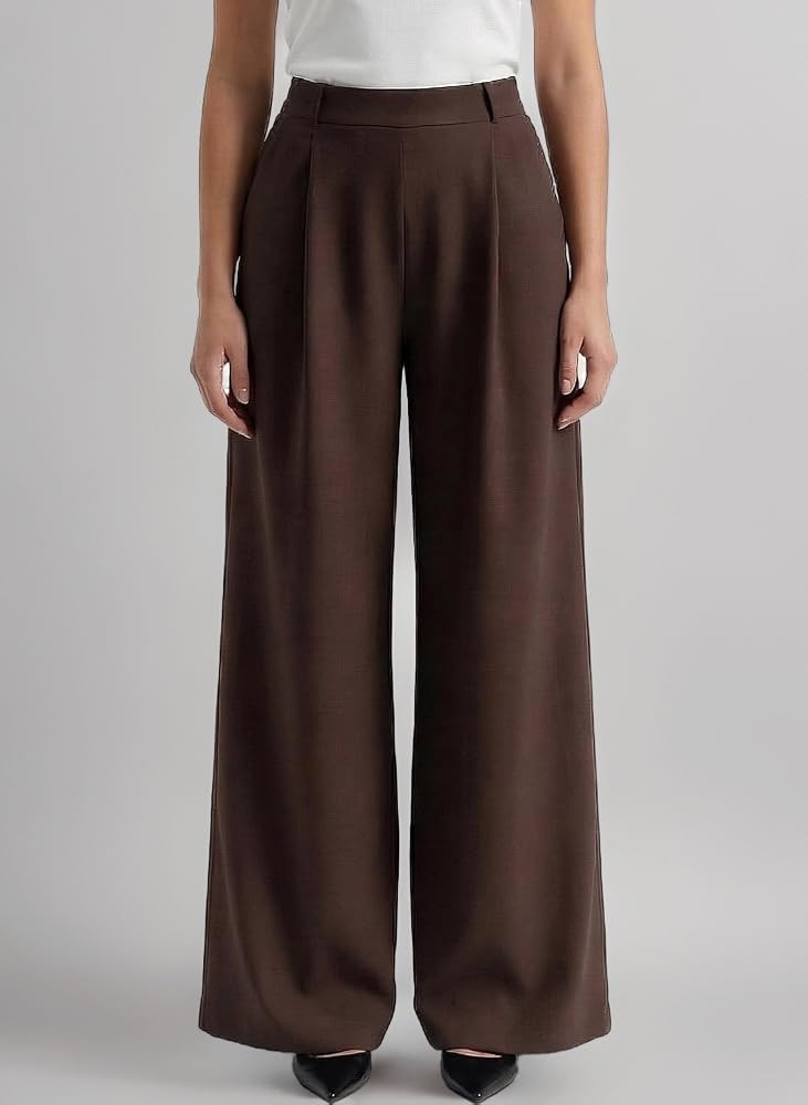Pantaloni Donna Eleganti Vita Alta con Elastico in Vita Gamba Larga Palazzo con Tasche Pantaloni ... | Amazon (IT)