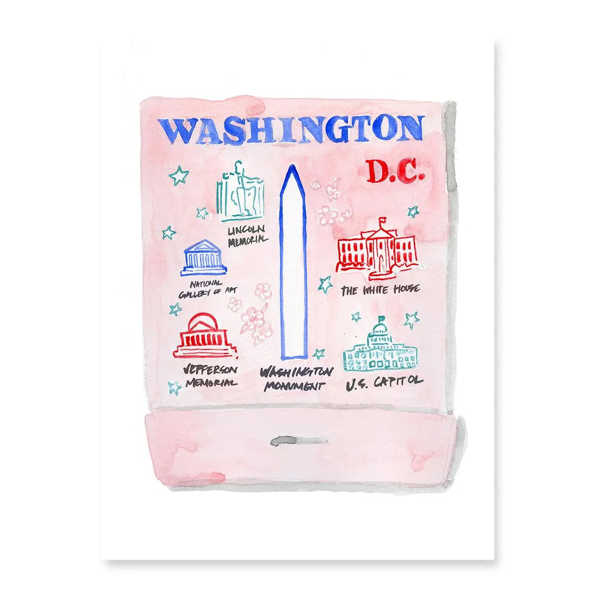 Furbish Washington D.C. Matchbook Watercolor Print, 5" x 7" | Chairish