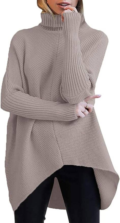ANRABESS Womens Turtleneck Knit Pullover Sweaters Batwing Long Sleeve High Low Asymmetric Hem Cas... | Amazon (US)