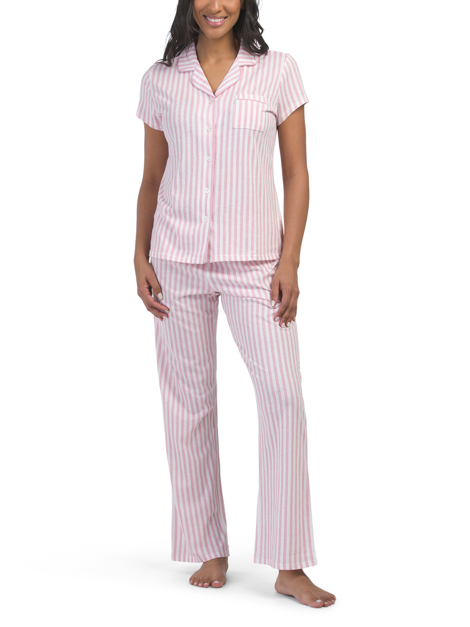 2pc Rosy Stripe Notch Collar Pajama Set | The Cozy Shop | Marshalls | Marshalls
