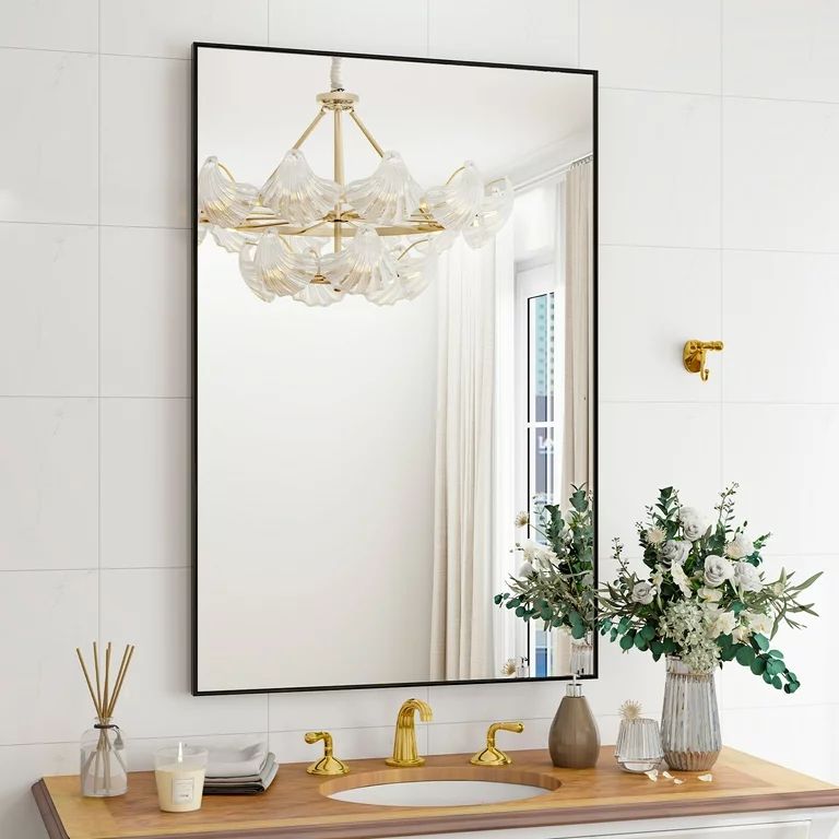 BEAUTYPEAK 24"x36" Bathroom Wall Mirror with Rectangular Metal Frame, Black | Walmart (US)