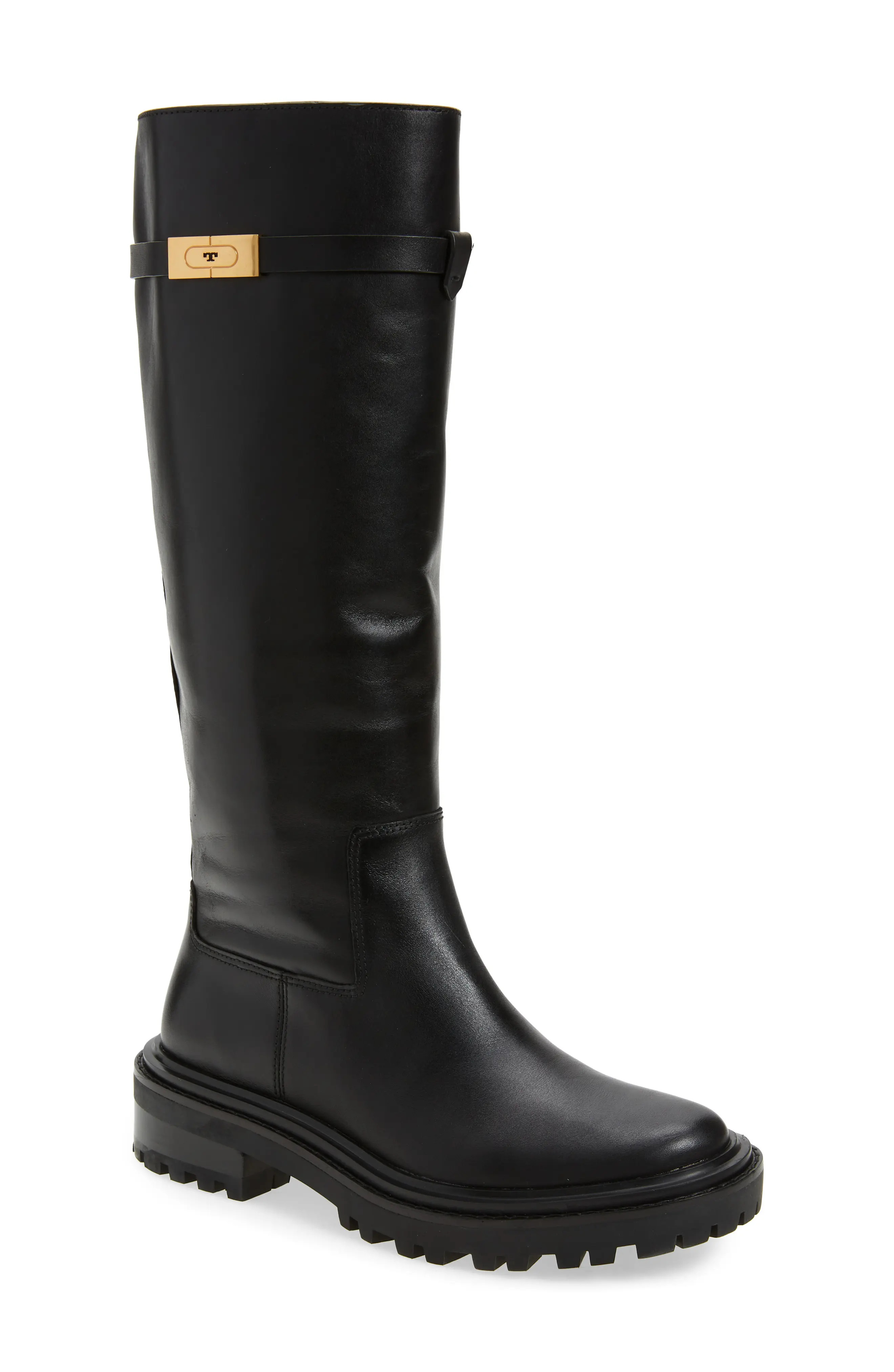 Tory Burch Lugged Riding Boot in Perfect Black /Perfect Black at Nordstrom, Size 7.5 | Nordstrom