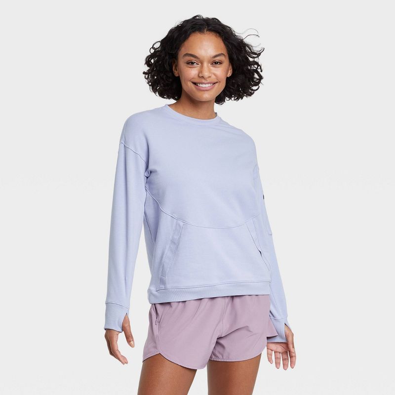 Women&#39;s French Terry Modern Crewneck Sweatshirt - All in Motion&#8482; Lilac Purple S | Target