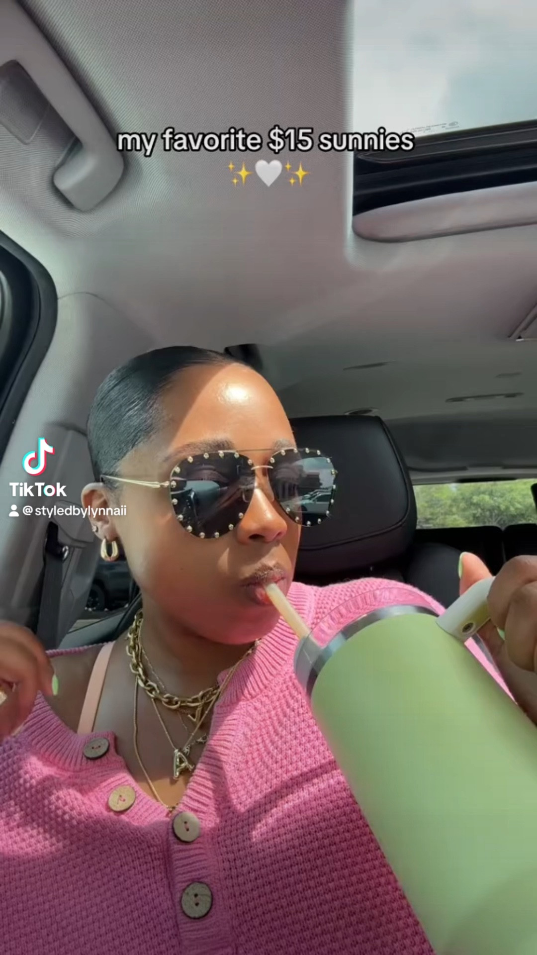 Sunnies 
Jewelry 
Gold necklace 


#LTKFindsUnder50 #LTKVideo #LTKStyleTip