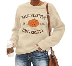 QIANRUO Halloweentown Est 1998 Sweatshirt Women Cute Halloween Witch Pumpkin Shirt Fall Crew Neck... | Amazon (US)