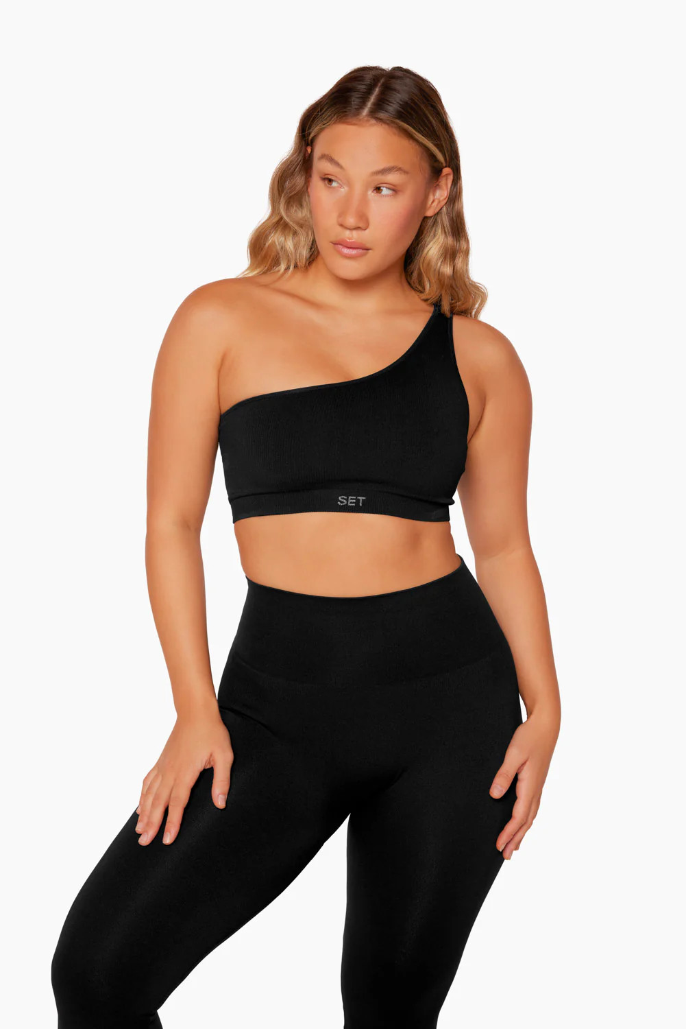 SCULPTFLEX® RIBBED ONE SHOULDER BRA - ONYX | SET Active