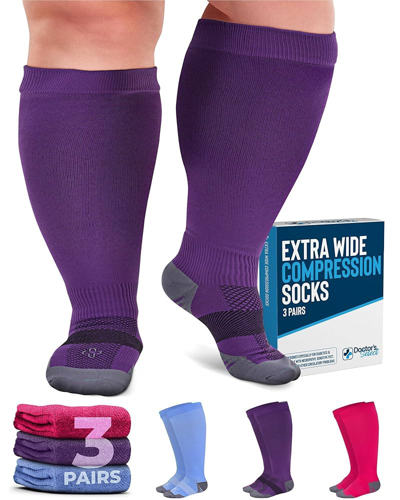 Doctor's Select 3 Pairs Plus Size Compression Socks Wide Calf - Up to 6XL | 20-30 mmHg Compressio... | Amazon (US)