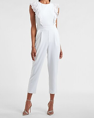 Eyelet Lace Ruffle Front Jumpsuit | Express