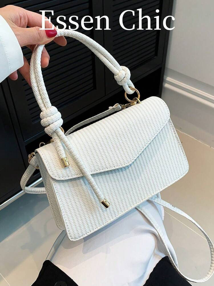 New White Vintage Knitted Texture Women's Handbag Shoulder & Crossbody Bag | SHEIN